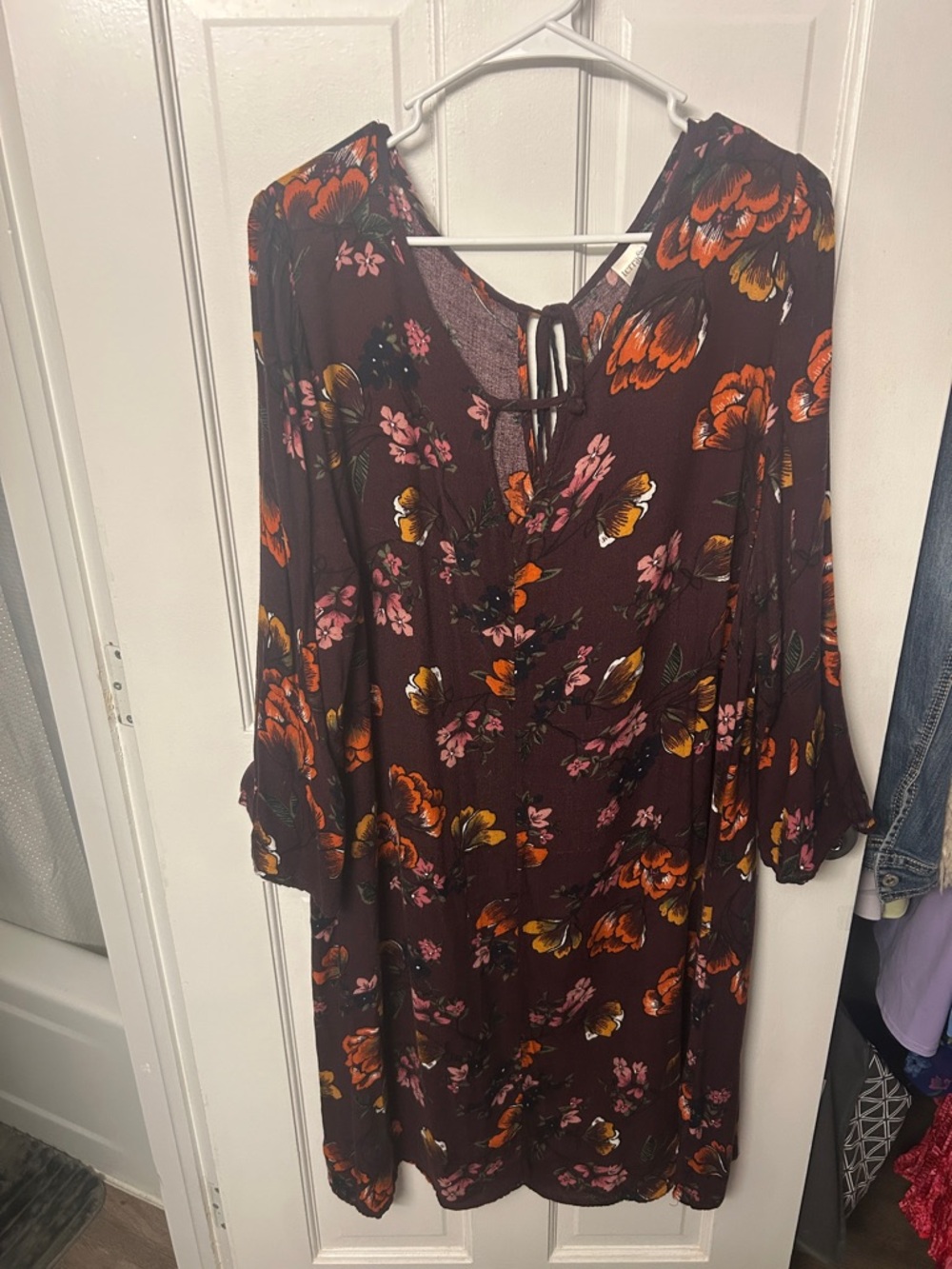 Terra & Sky Burgundy Floral Tie-Back Shift Dress